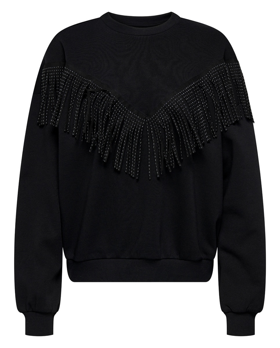 Sweatshirt Básica com Decote Redondo Preto-5