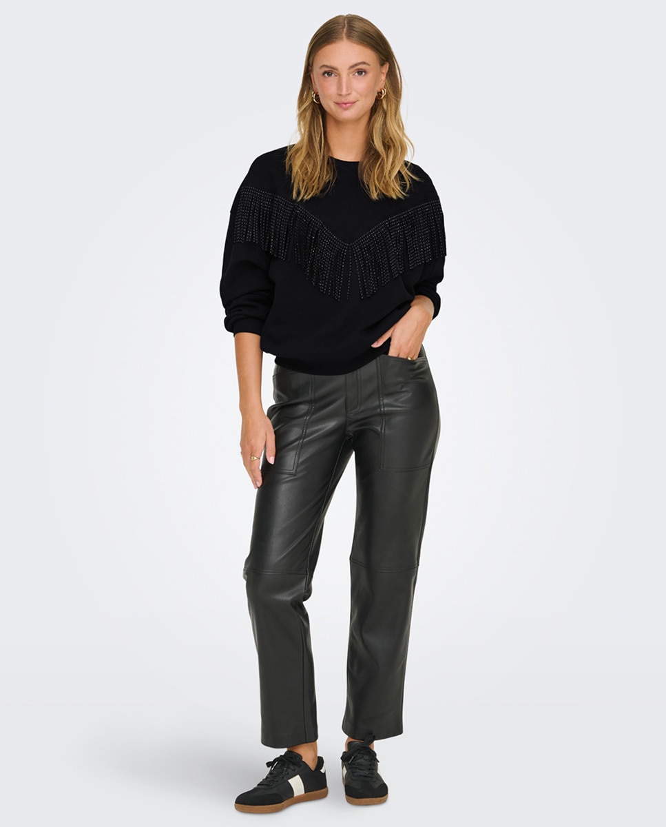 Sweatshirt Básica com Decote Redondo Preto-6