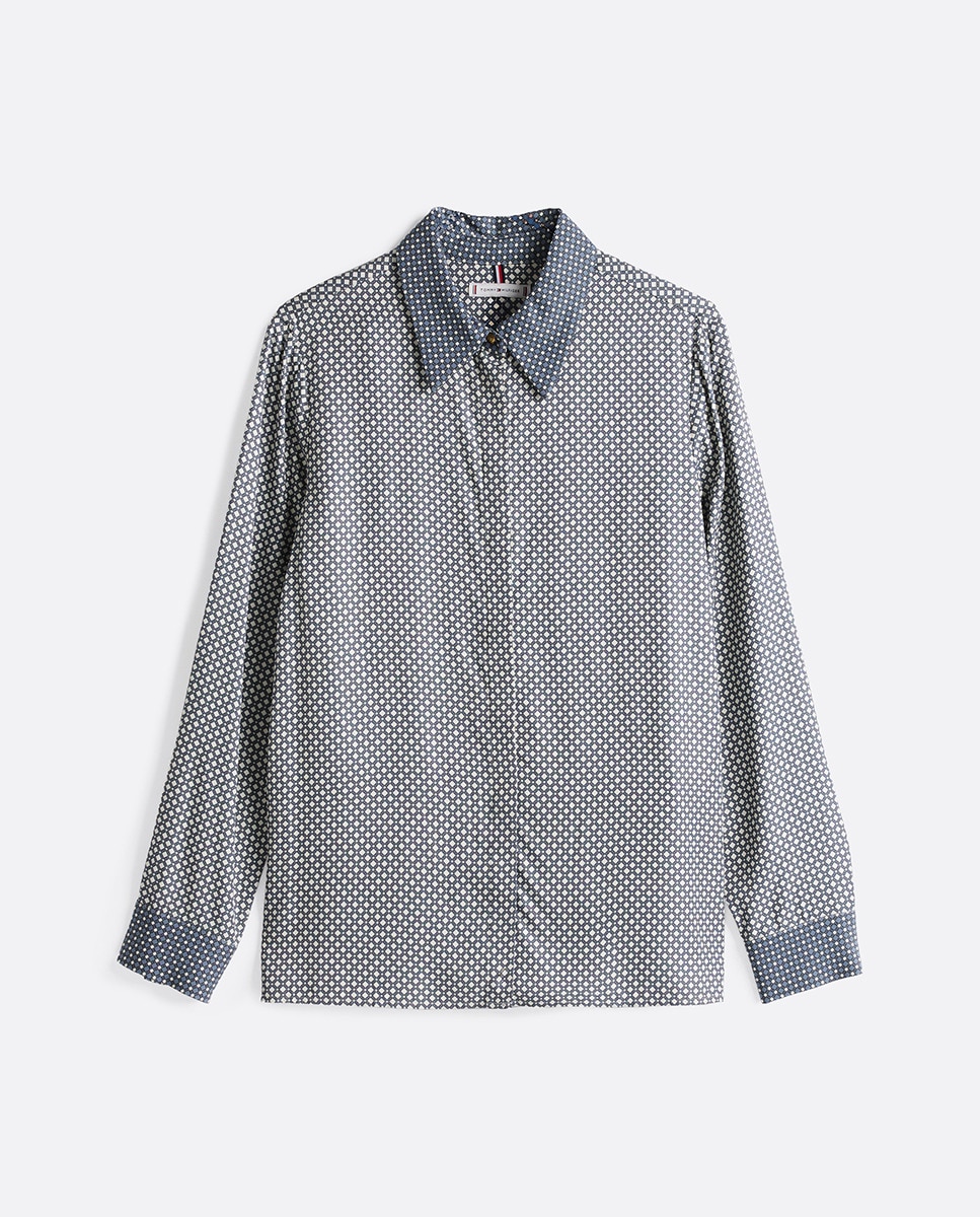Camisa Fluida e Estampada com Manga Comprida Azul-claro-4