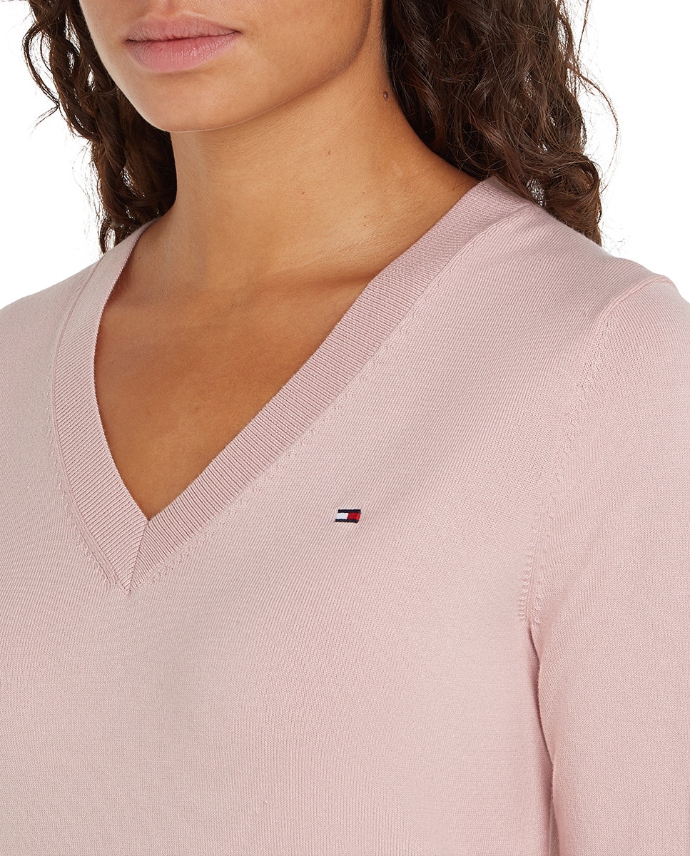 Camisola de Malha com Decote em Bico e Estampado Rosa-claro-3