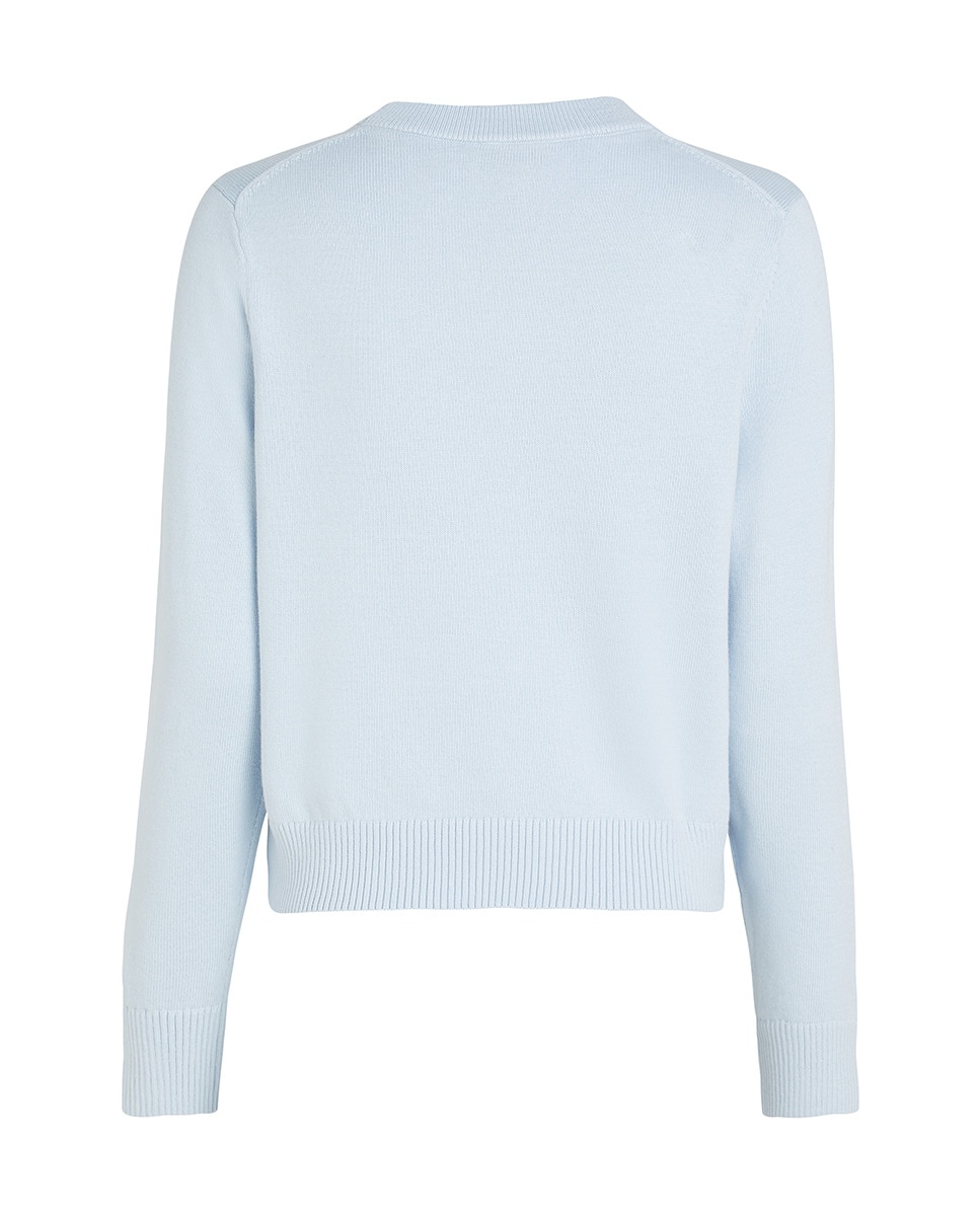 Camisola de Malha com Decote Redondo e Logótipo Bordado à Frente Azul-claro-5