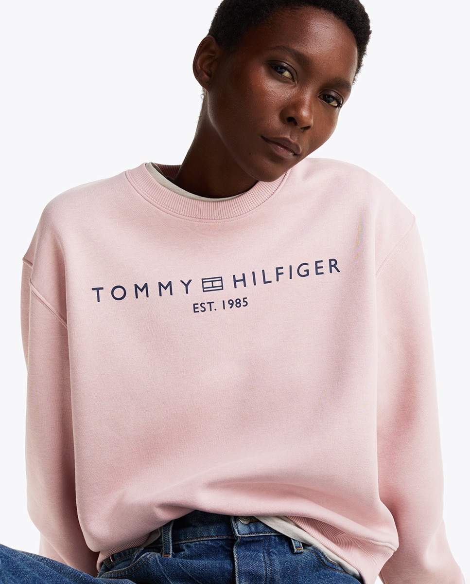 Sweatshirt sem Capuz e com Logótipo à Frente Rosa-claro-3