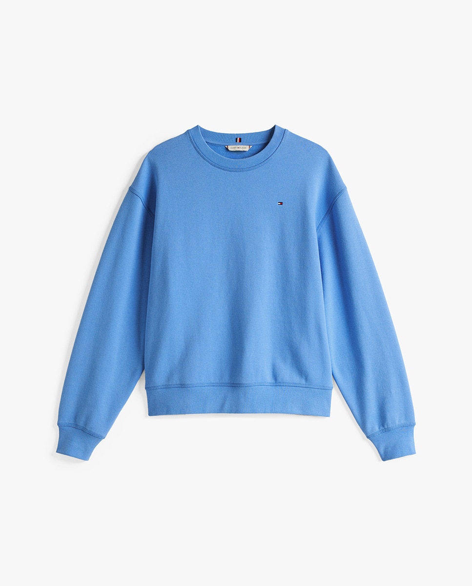 Sweatshirt sem Capuz e com Decote Redondo Azul-4
