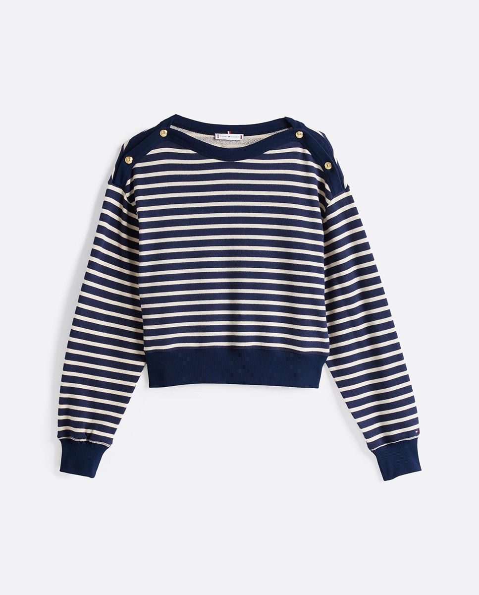 Sweatshirt sem Capuz com Botões Dourados nos Ombros Bege-4