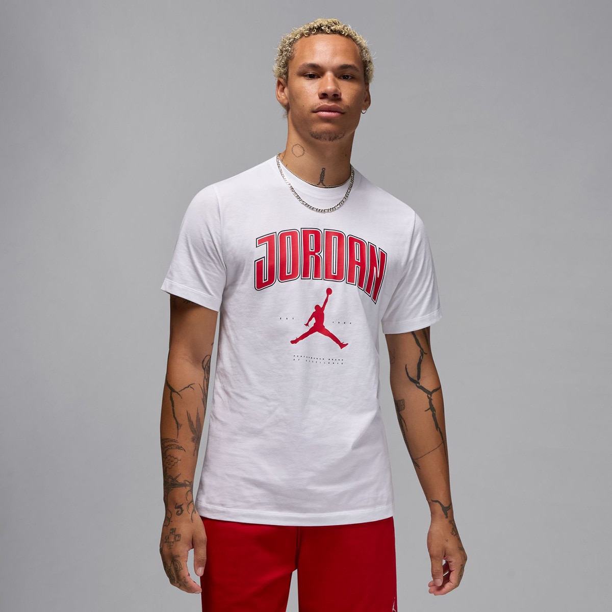 T-shirt de Homem City Branco / Vermelho-1