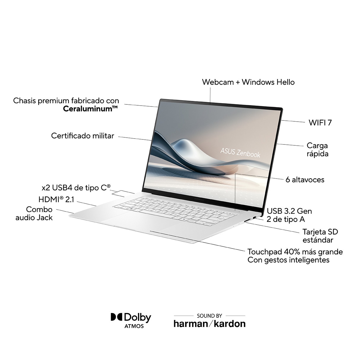 Portátil ASUS Zenbook S16 OLED UM5606WA-RK074W, AI Ryzen 9-HX 370, 32GB, 1TB SSD, 16", W11 Blanco-9