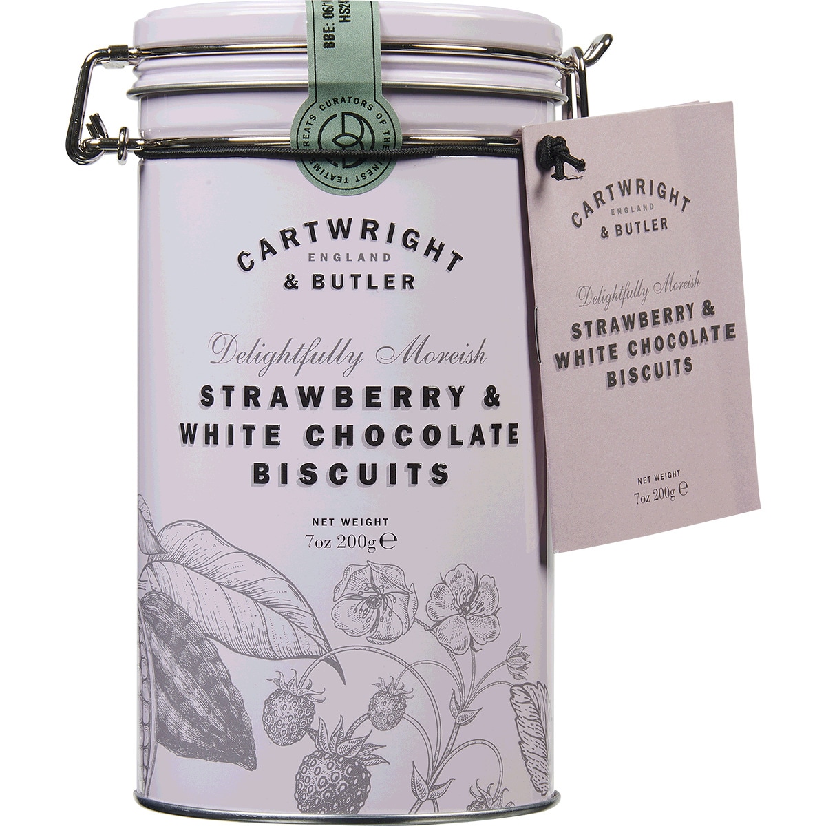 Biscoitos de Chocolate Branco e Morango lata 200 g