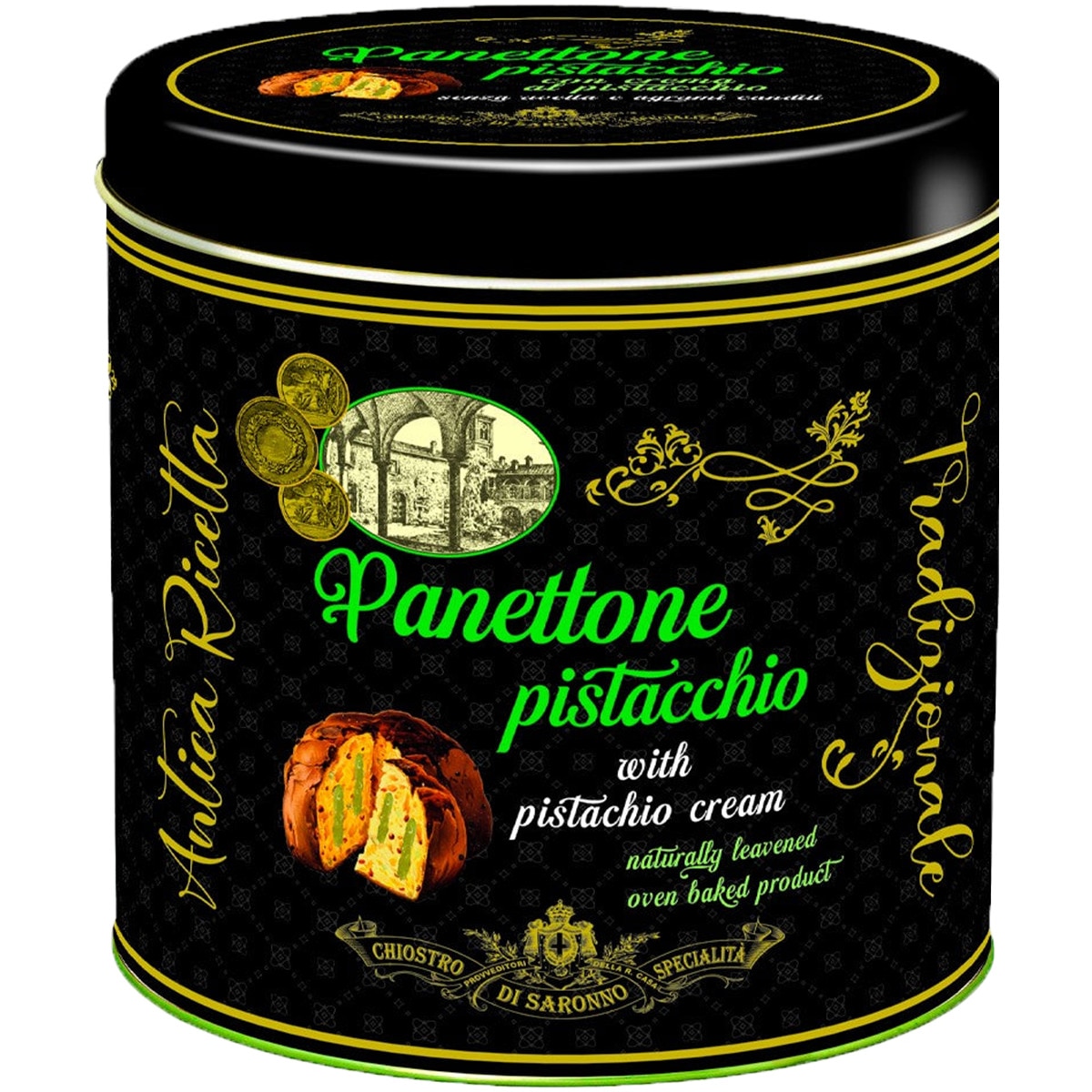 Panettone com Pistacho lata lata 750 g