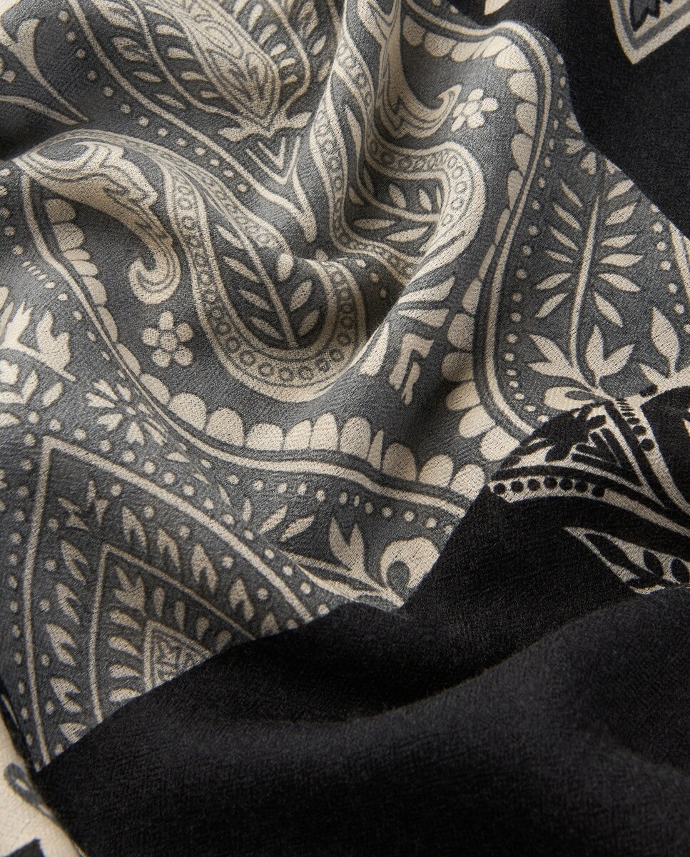 Écharpe de lã e seda Preto-4