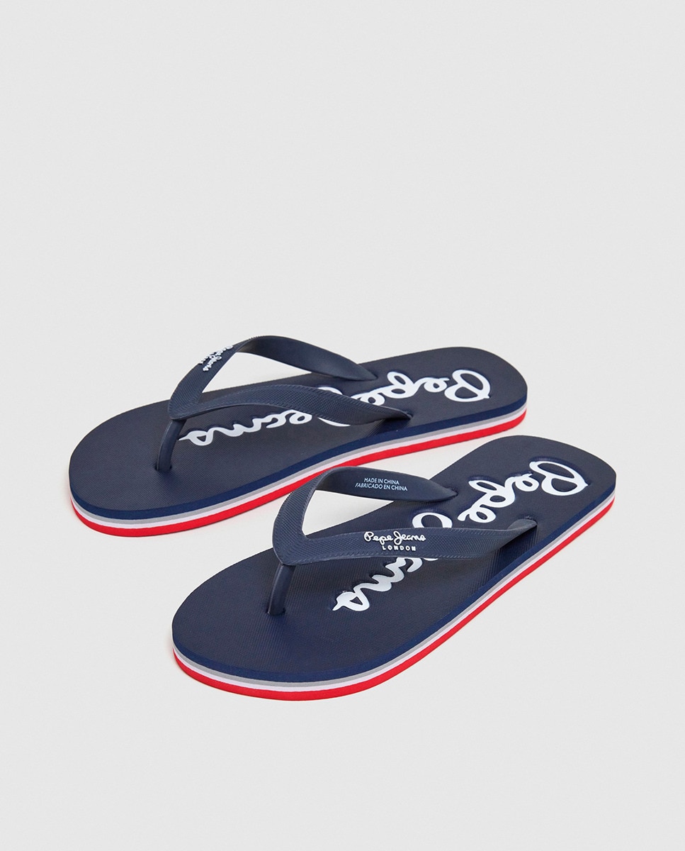 Chinelos Bay Beach com Tira de Dedo Logotipada Azul-marinho-9