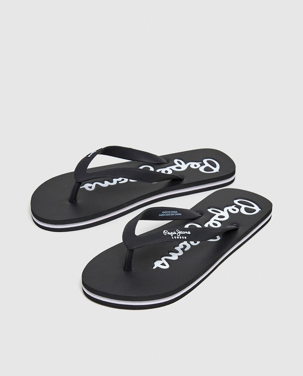 Chinelos Bay Beach com Tira de Dedo Logotipada Preto-9