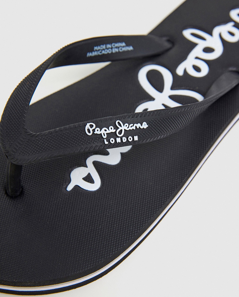 Chinelos Bay Beach com Tira de Dedo Logotipada Preto-10