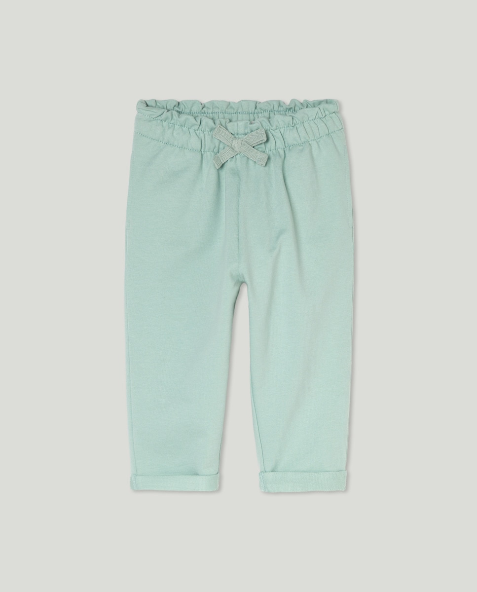 Pantalón bebé niña felpa cintura fruncida Verde claro-1