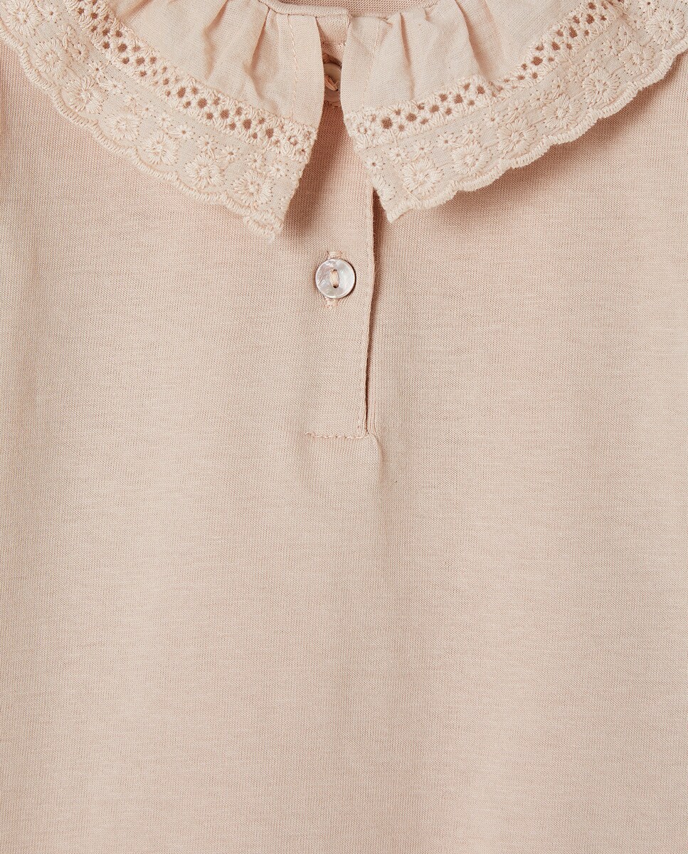 Camiseta bebé niña cuello bordado Rosa-3