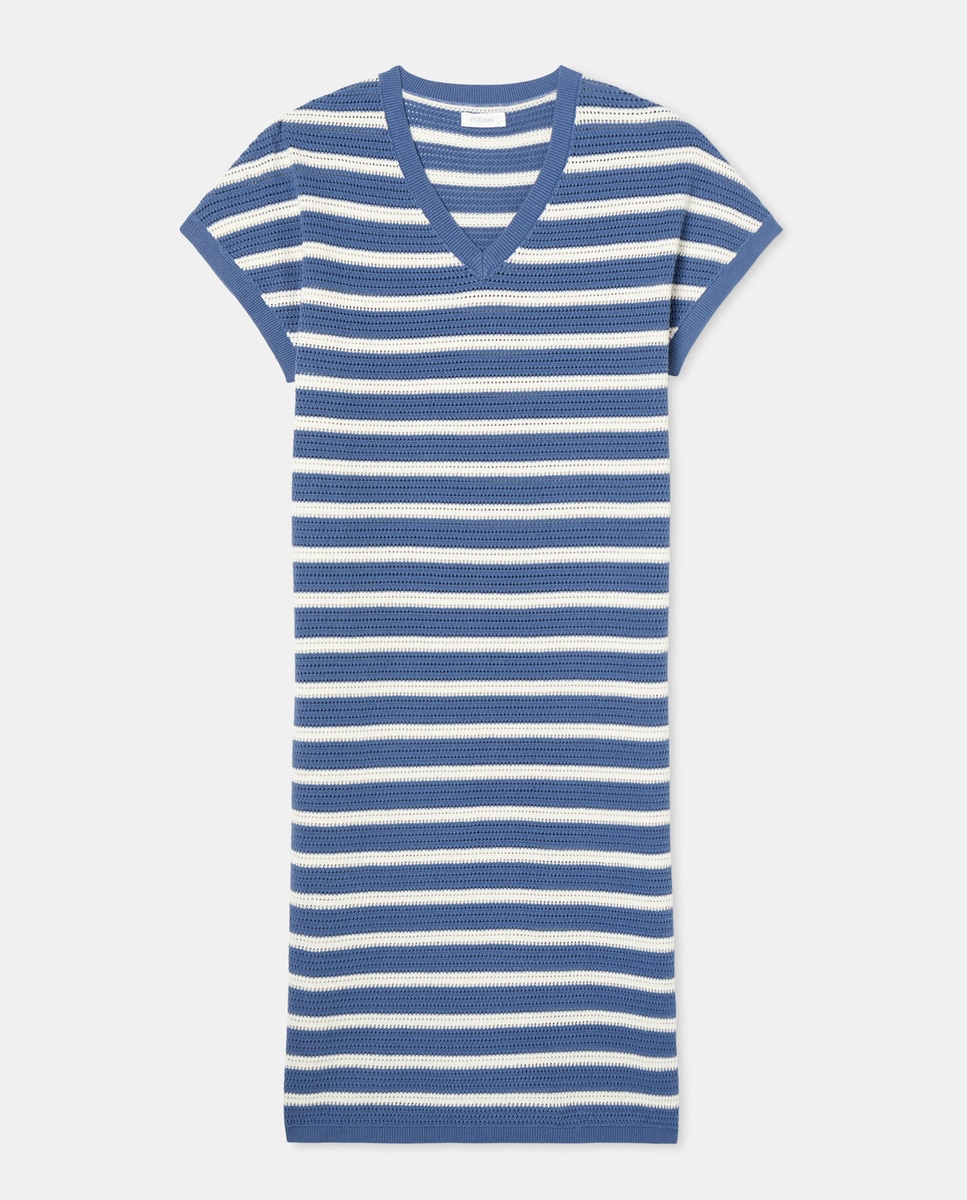 Vestido de Tricot com Decote em Bico Azul-3