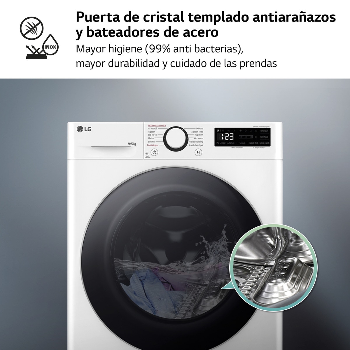 Lavadora secadora LG 9 kg lavado, 5 kg secado,  1200 rpm, inteligencia artificial - F2DR5S09A1W Blanco-8