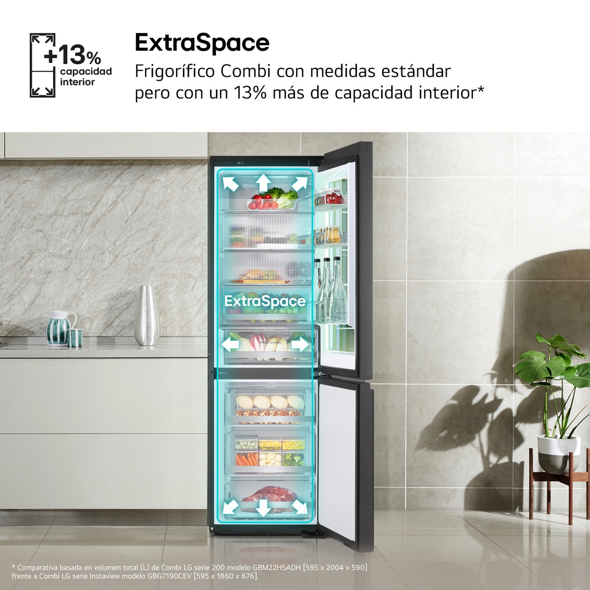 Frigorífico Combinado LG GBG7190CEV No Frost, Instaview e DoorCooling e de 186 cm - Black Steel Aço preto-11