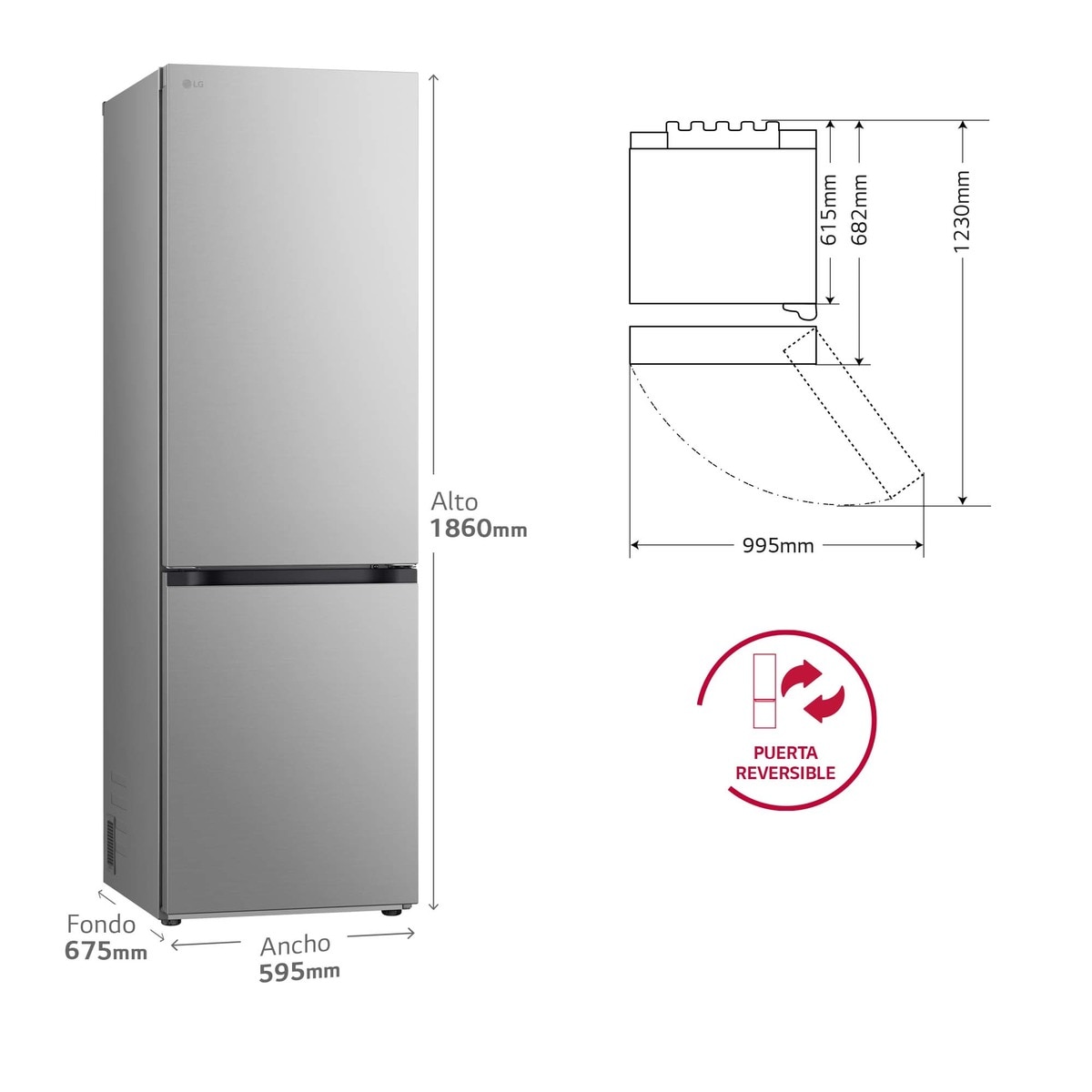 Frigorífico Combinado LG GBV7180CPY Total No Frost, Door Cooling+ e de 186 cm - Inox Inox anti marcas-5