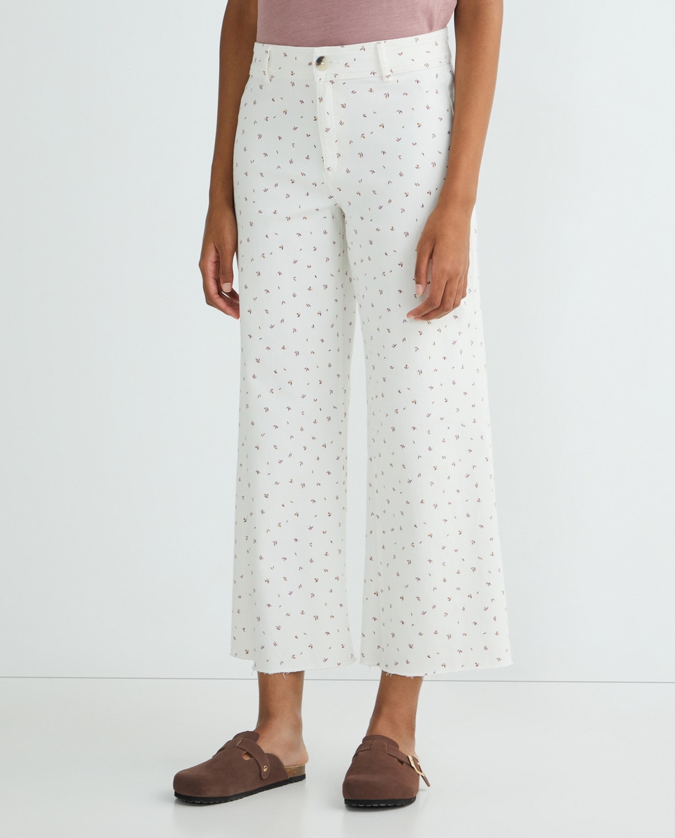 Pantalón de sarga mujer Crema-3