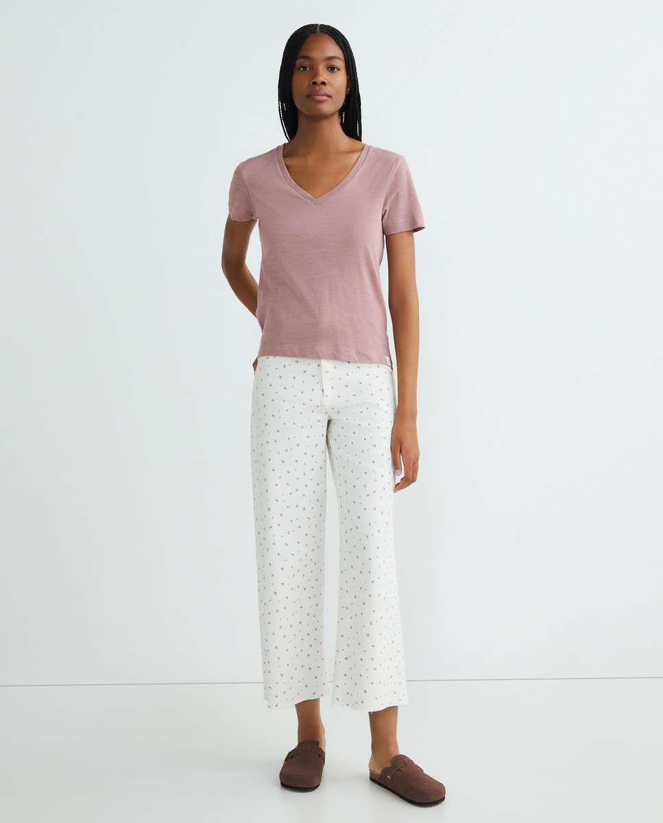 Pantalón de sarga mujer Crema-1
