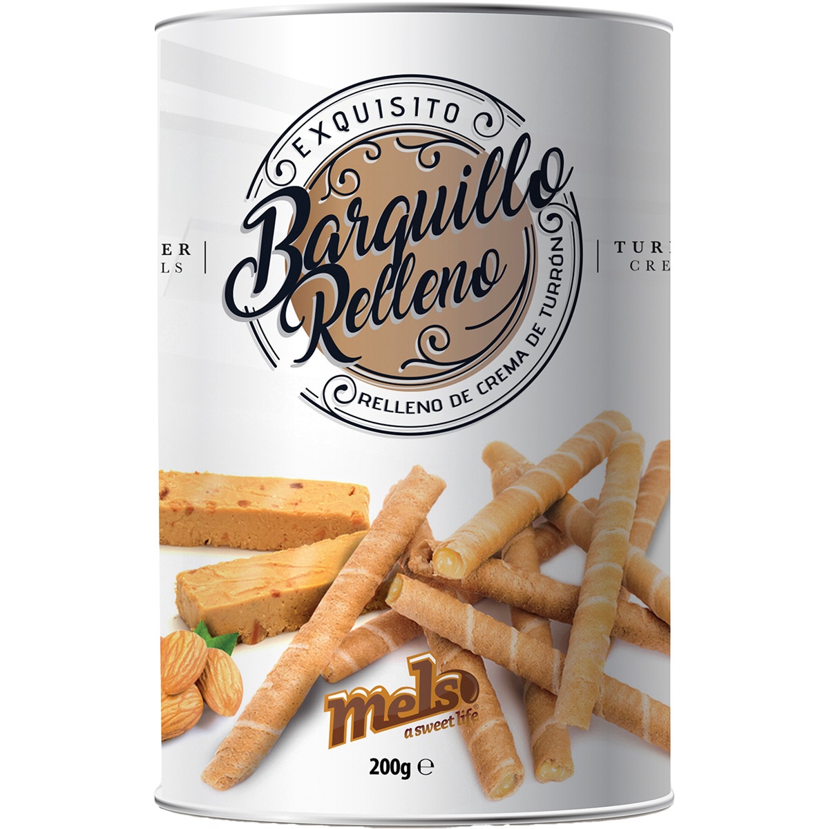barquillo relleno de turrón lata 200 g