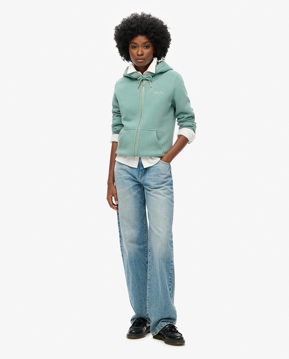 Sweatshirt com Capuz, Fecho de Correr e Logótipo Essential Azul-6