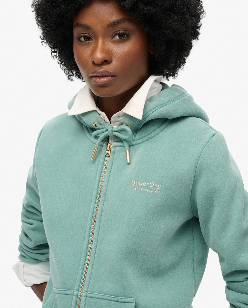 Sweatshirt com Capuz, Fecho de Correr e Logótipo Essential Azul-2