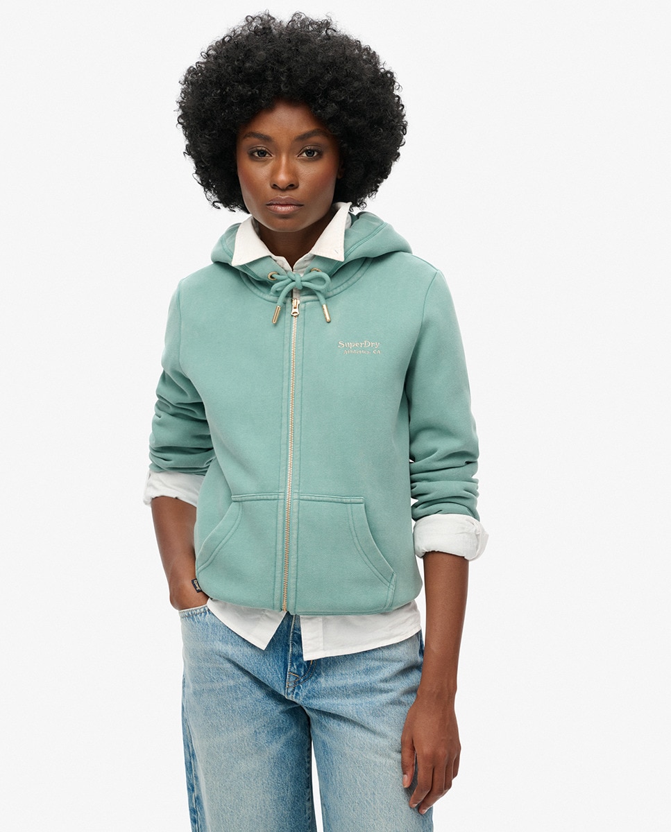 Sweatshirt com Capuz, Fecho de Correr e Logótipo Essential Azul-1