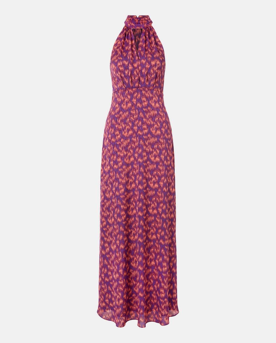 Vestido Halter sem Mangas e com Estampado Jacquard Rosa-4