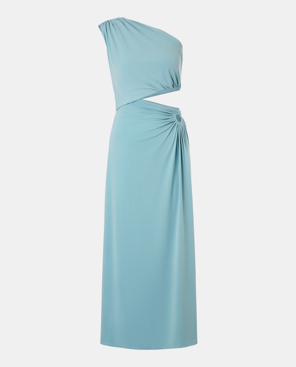 Vestido Comprido Drapeado sem Mangas Sabão-4