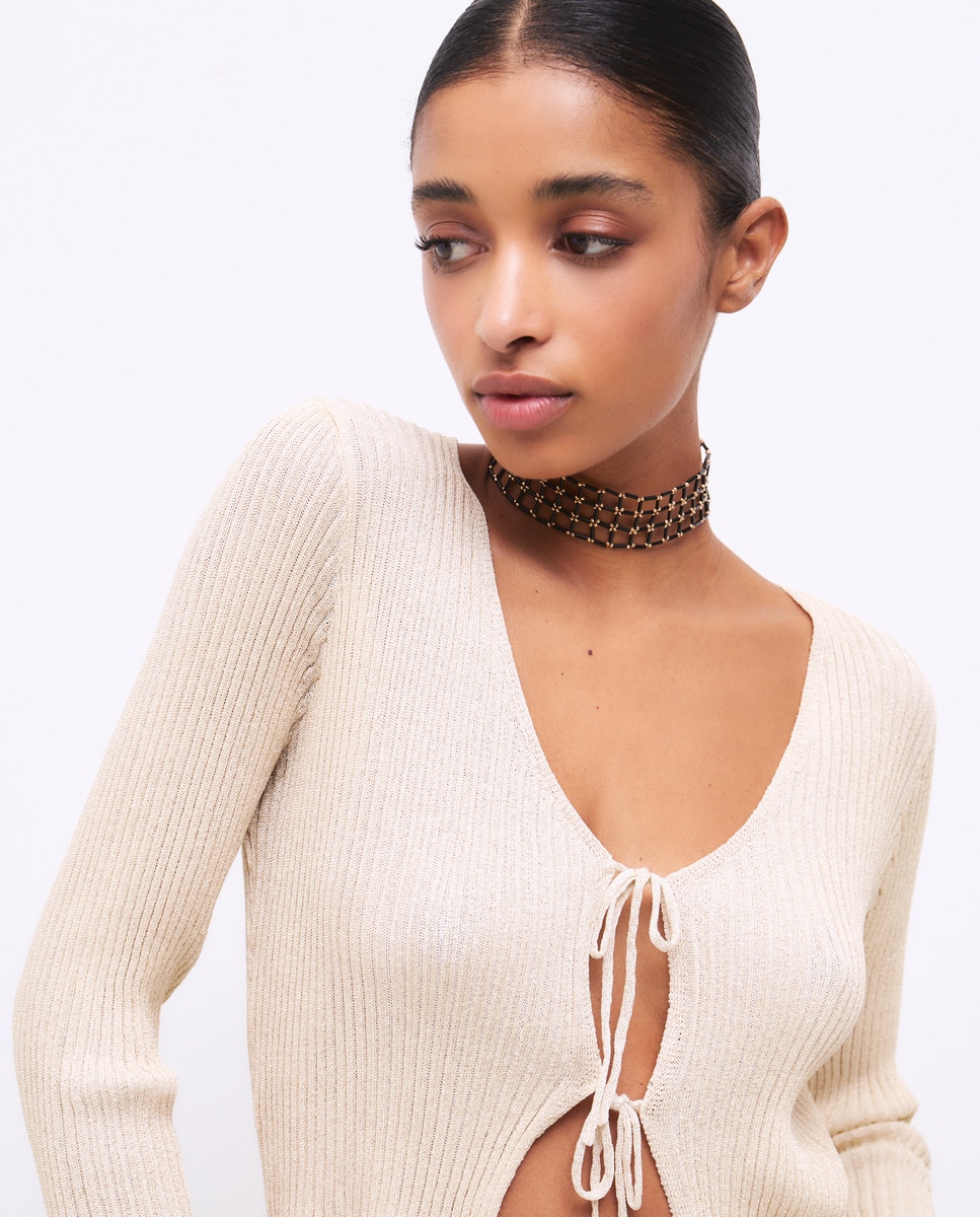 Cardigan de Fio Metalizado 120 Cru-2