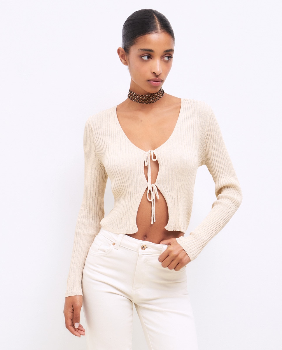 Cardigan de Fio Metalizado 120 Cru-1