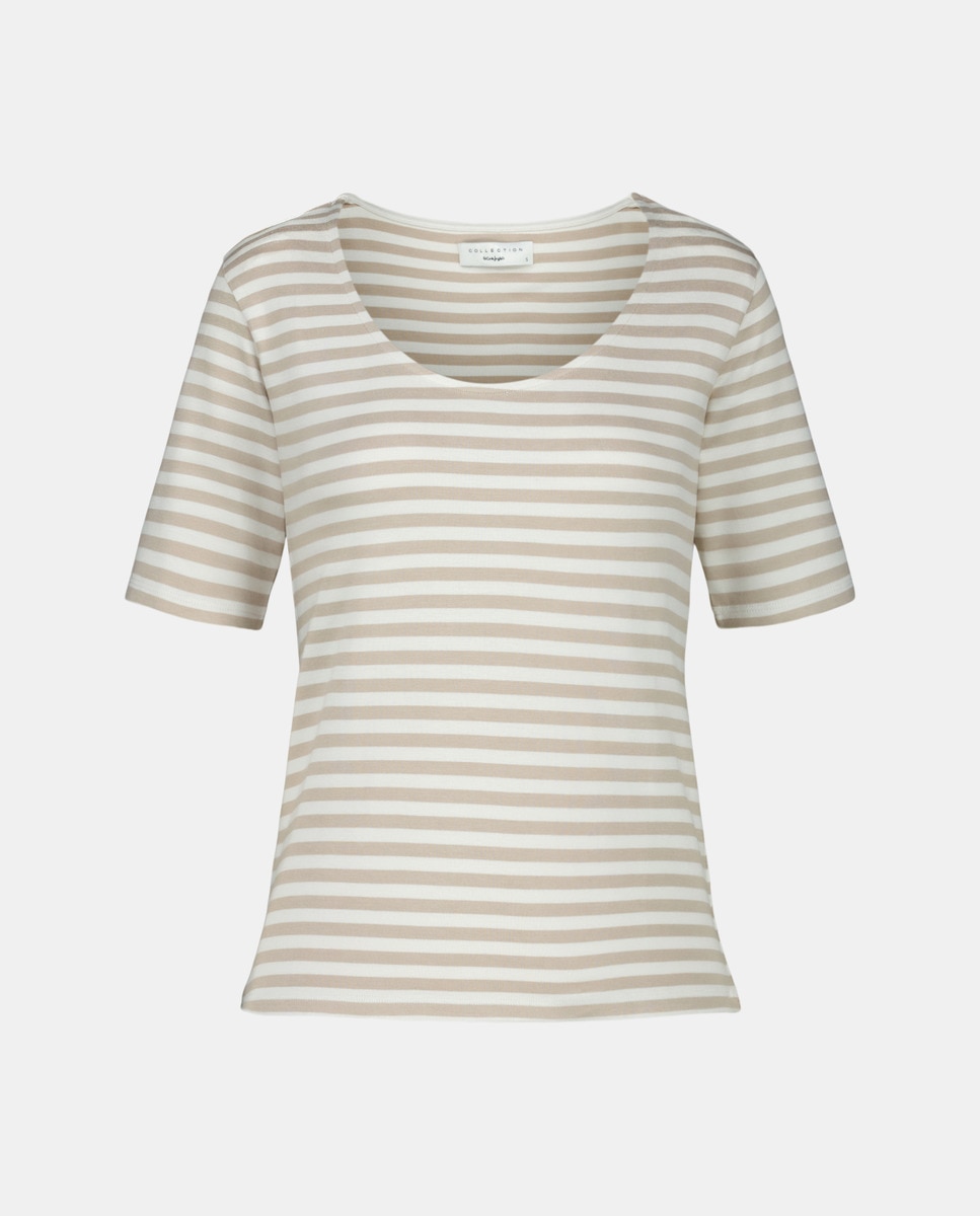 T-shirt de mulher às riscas com manga curta Castanho-4