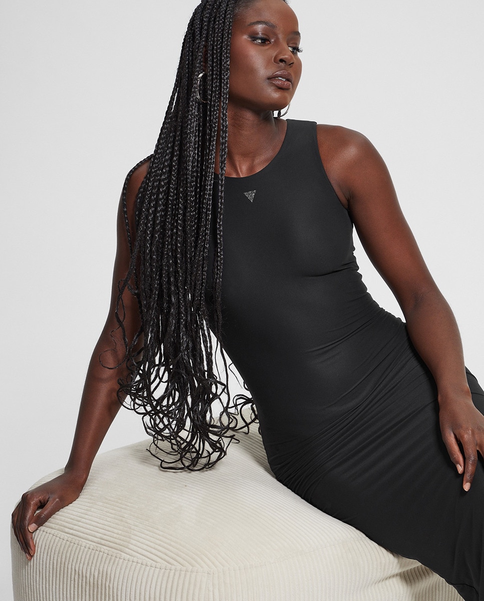 Vestido comprido sem mangas Preto-4