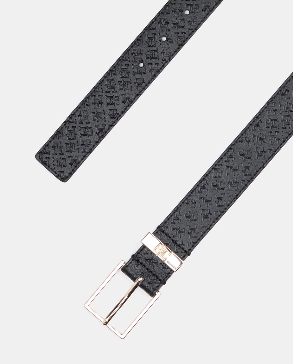 Cinto em Pele com Estampado de Monograma - Preto Preto-3