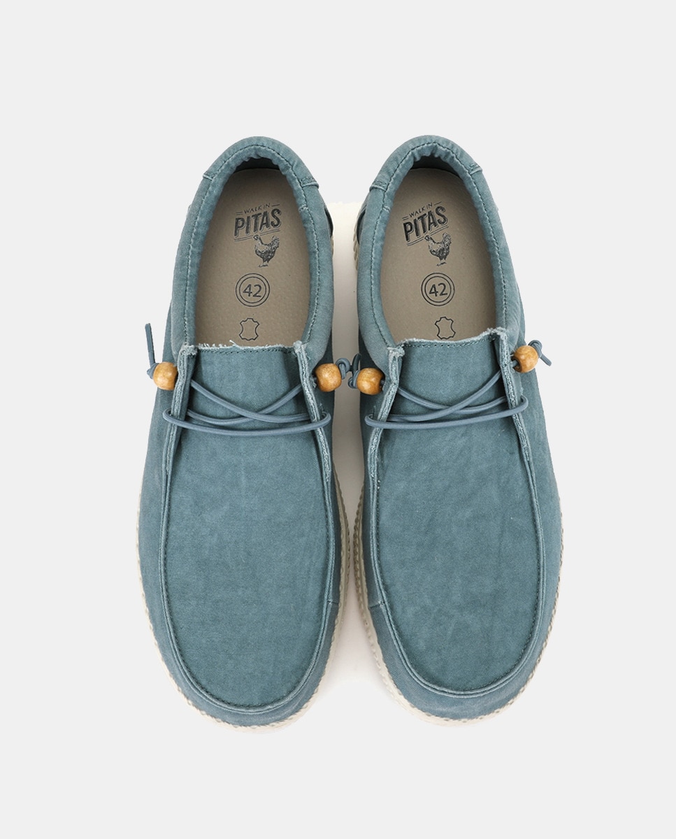Sapatos de Atacadores Tipo Wallaby Easy-On de Algodão Azul-índigo-4