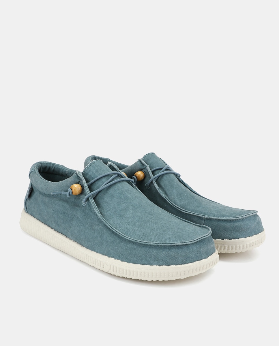 Sapatos de Atacadores Tipo Wallaby Easy-On de Algodão Azul-índigo-2