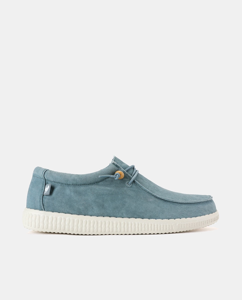 Sapatos de Atacadores Tipo Wallaby Easy-On de Algodão Azul-índigo-1