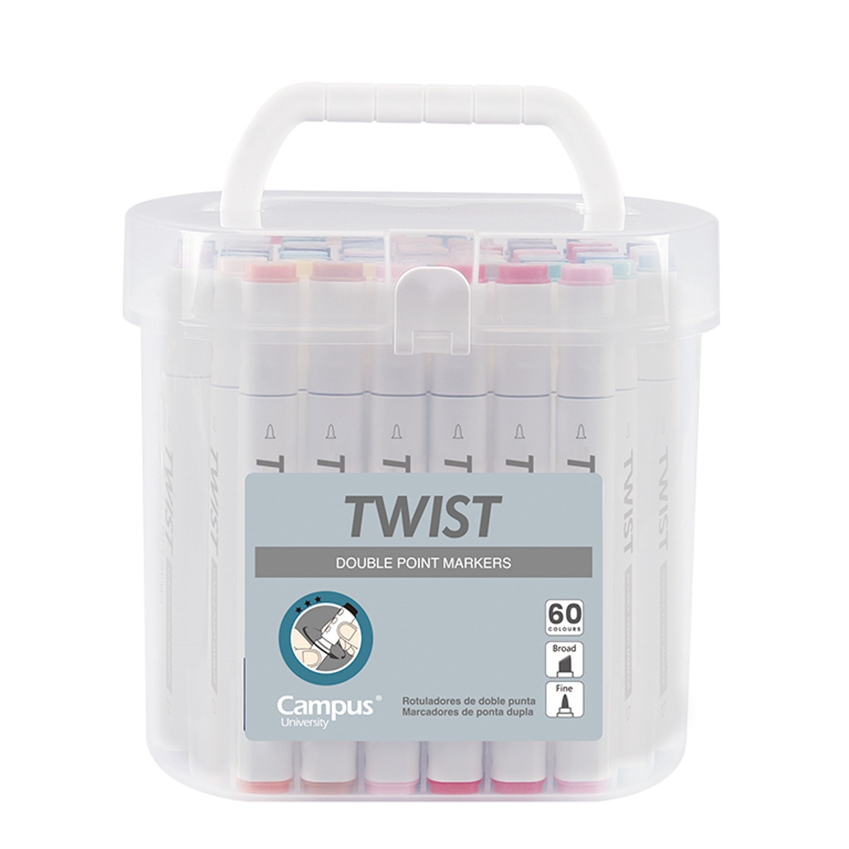 Imagen 0 de Pack 60 rotuladores TWIST doble punta body gris base alcohol Campus multicolor