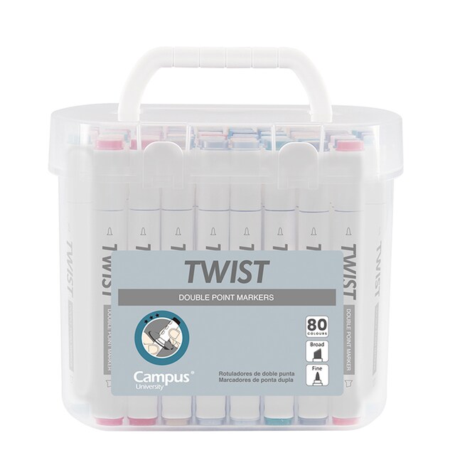 Imagen 0 de Pack 80 rotuladores TWIST doble punta body gris base alcohol Campus multicolor