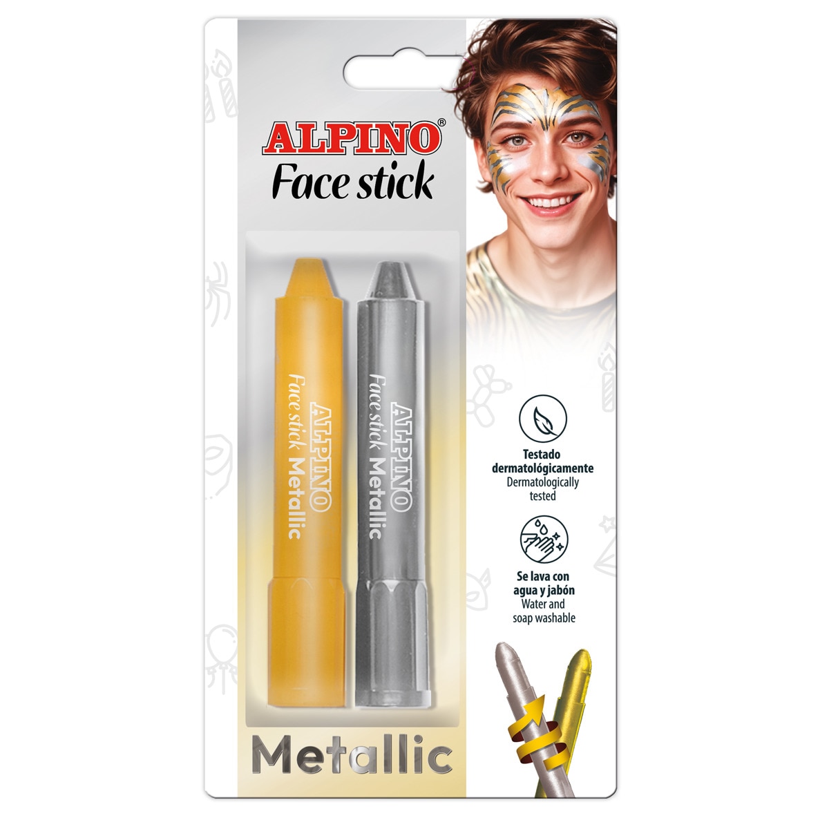 Blister 2 face stick Alpino metallic gold silver 1