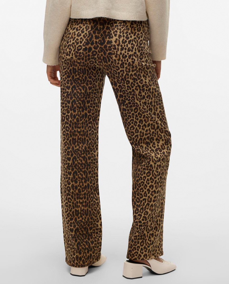 Jeans de Perna Larga com Animal Print de Leopardo Castanho-3