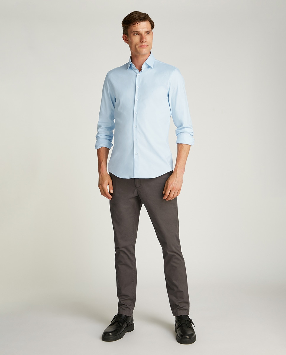Camisa Formal com Mini Estrutura Azul-claro-6