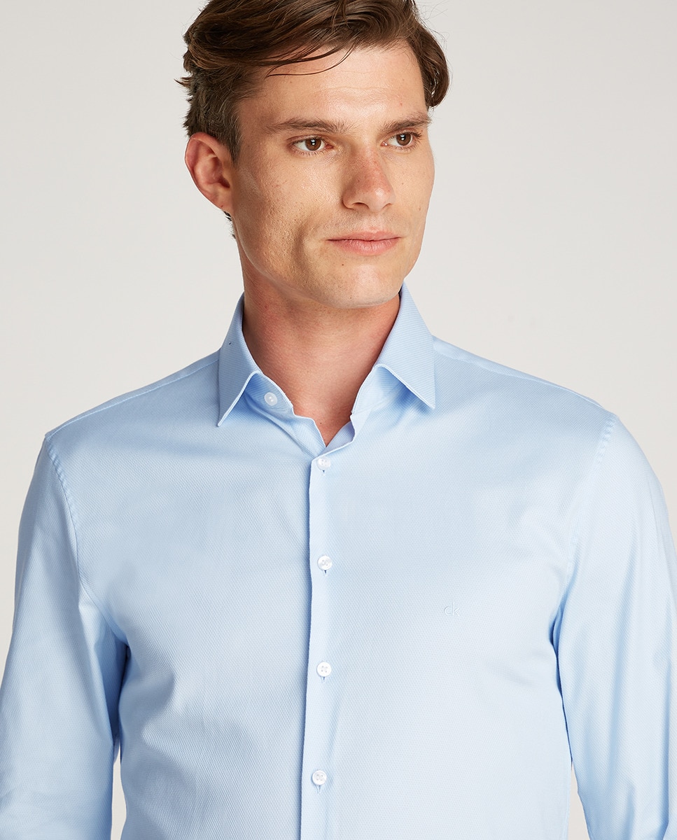 Camisa Formal com Mini Estrutura Azul-claro-3