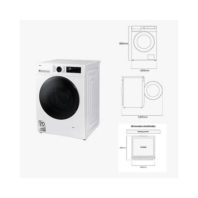Máquina de Lavar e Secar Roupa Samsung WD90DG5B15BEEP AI Eco Bubble™ de 9/6 kg - Branco Branco-2