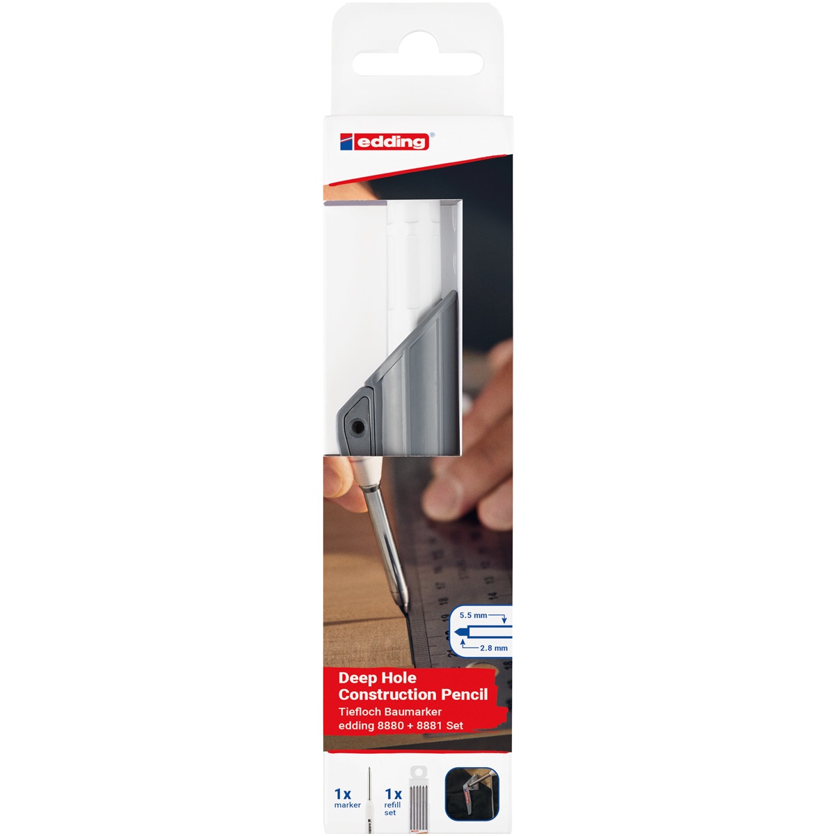 Imagen 0 de Blister con 1 portaminas para agujeros profundos minas de 2,8 mm  con 6 minas de recambio Edding