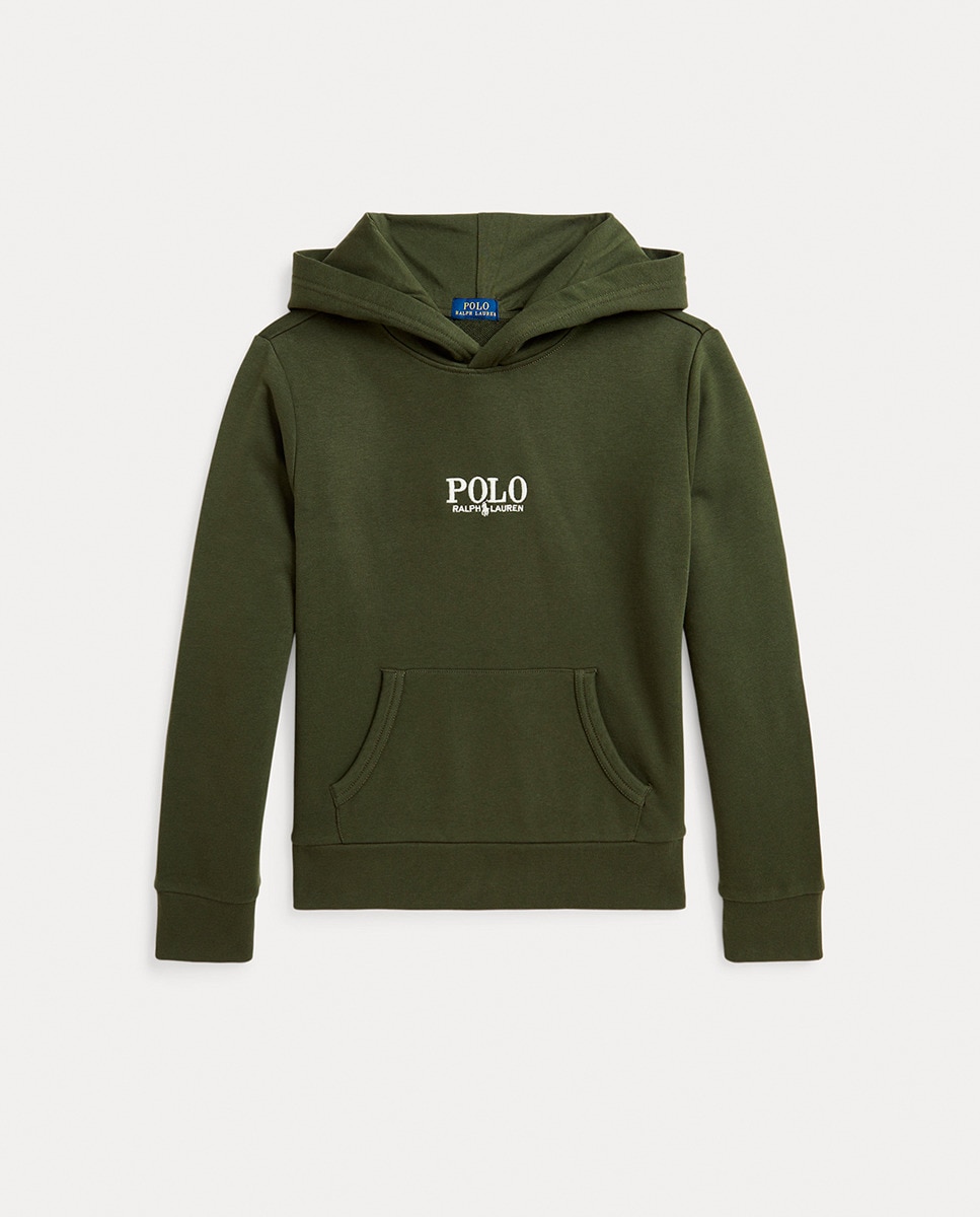 Sweatshirt com Capuz e Logótipo Verde-escuro-1