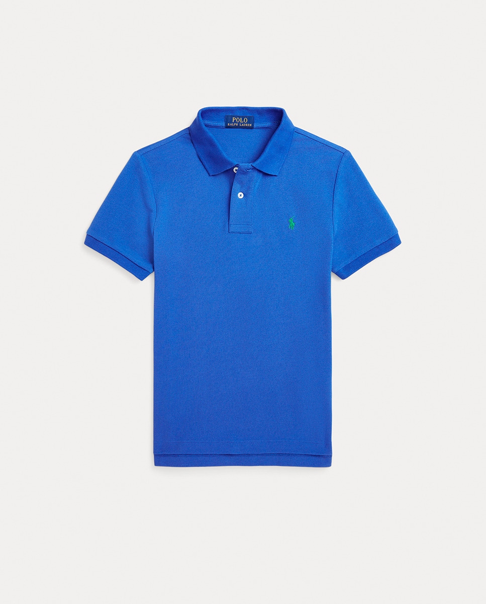 Polo Slim Fit de Algodão Azul-1