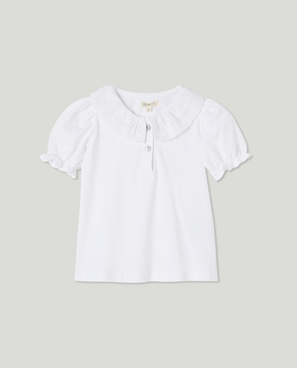 Camiseta bebé niña cuello bordado Crudo-1