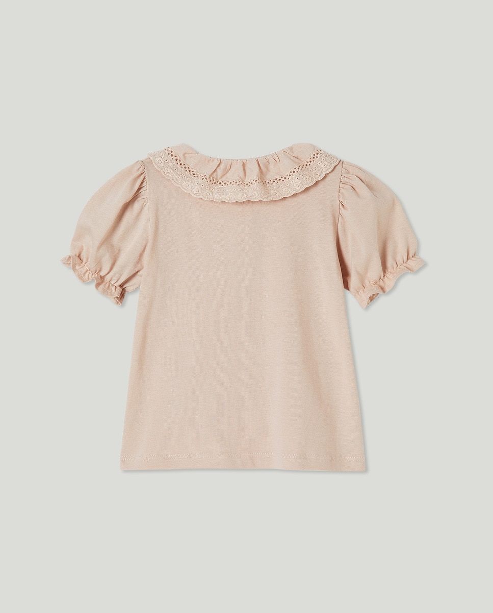 Camiseta bebé niña cuello bordado Rosa-2